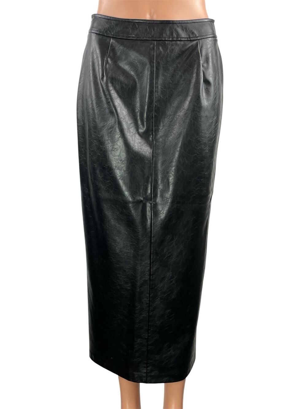 Zara Women's Black Leather High Waisted Fitted Maxi Straight Pencil Skirt Size S